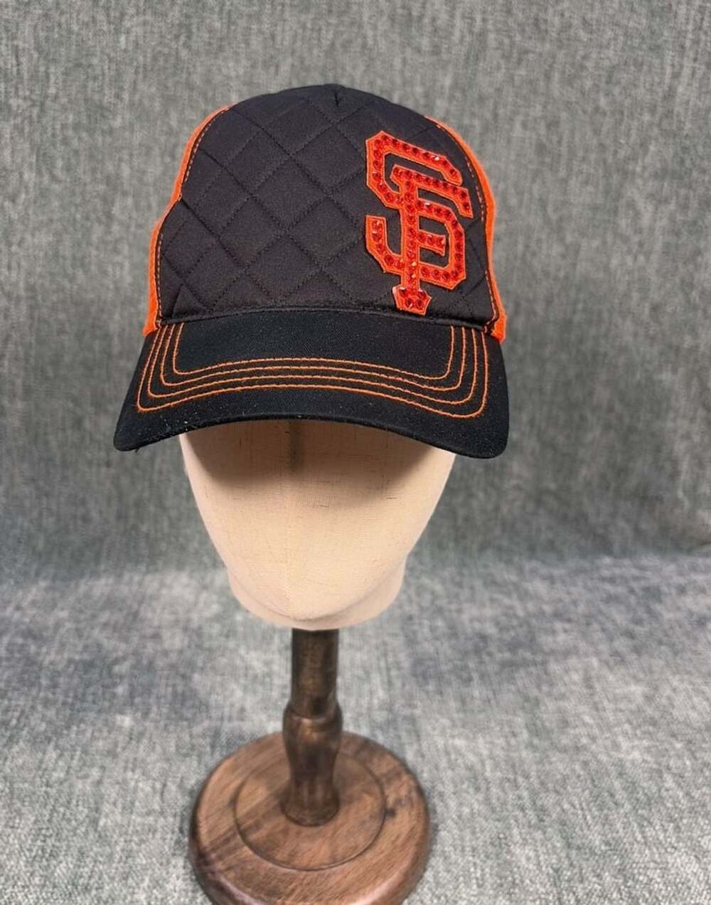 San Francisco Giants Quilted Crown & Orange Mesh Trucker Hat Rhinestone SF Logo